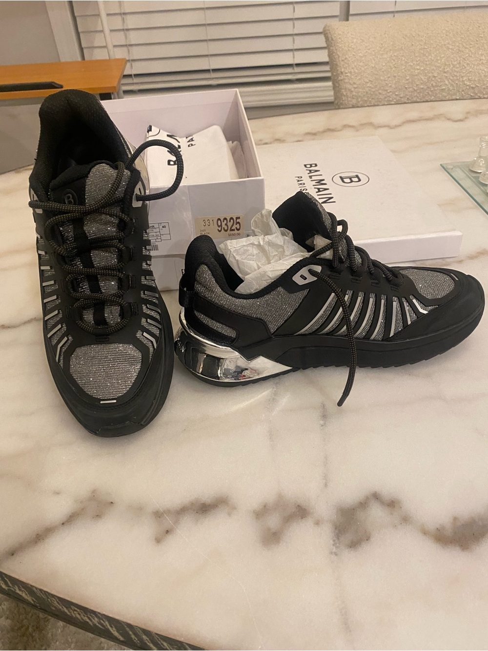 Balmain Women Black & Silver Metallic Accent Sneakers